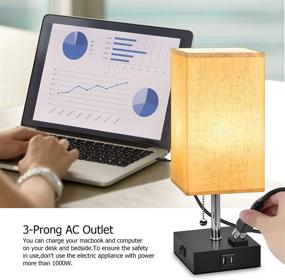 img 1 attached to 🛏️ Enhance Your Bedroom with the USB Bedside Table Lamp: Dual Charging Ports, LED Lighting, and Tetragon Fabric Linen Shade!