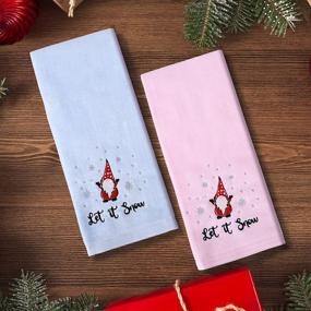 img 4 attached to Winter Christmas Hand Towels - Large 16" x 27" 100% Cotton Snow Gnome and Santa Face Towels for Bathroom and Kitchen Decor - Perfect Gifts for Adults and Children in Blue and Pink!