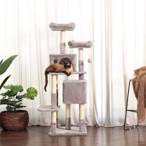 img 2 attached to 🐱 Premium 60-inch Multi-Level Cat Tree Condo Furniture | Sisal-Covered Scratching Posts, 2 Cozy Condos & 2 Plush Perches | Ideal for Kittens, Cats, and Pets