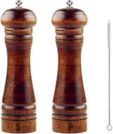 🧂 s & c kitchen 8" wooden salt and pepper grinder set - adjustable ceramic rotor, refillable, with cleaning brush - 2 grinders (mills) logo