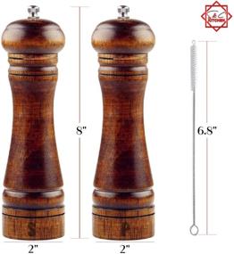 img 3 attached to 🧂 S & C Kitchen 8" Wooden Salt and Pepper Grinder Set - Adjustable Ceramic Rotor, Refillable, with Cleaning Brush - 2 Grinders (Mills)