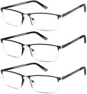 enhanced vision: 3 pack blue light blocking reading glasses for men with stylish metal frames logo