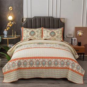 img 4 attached to 🛏️ BEITE FIBER Warm Queen Size Quilt Sets - 3 Piece Polyester Red Quilts: 1 Quilt, 2 Standard Shams. Reversible Bedspreads with Bohemia Patchwork Design. All Season Bedding Set Featuring Olive Leaf Geometric Pattern.