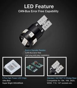 img 1 attached to BRISHINE 300LM Extremely Bright Canbus Error Free 194 168 2825 W5W T10 LED Bulbs Ultra Blue 9-SMD 2835 LED Chipsets For Dome Map Door Courtesy License Plate Lights (Pack Of 4)