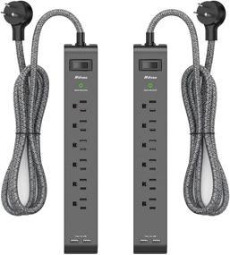 img 4 attached to 🔌 12FT Long Power Strip Surge Protector - 6 Outlets, 2 USB Ports, Heavy-Duty Design, Wall Mountable - 2 Pack