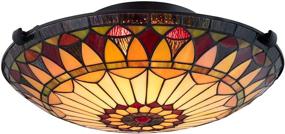 img 3 attached to 💡 Chic and Sleek: Kira Home Mateo 16" Tiffany Glass Flush Mount Ceiling Light in Black Finish