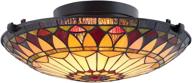 💡 chic and sleek: kira home mateo 16" tiffany glass flush mount ceiling light in black finish логотип