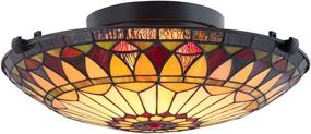 img 4 attached to 💡 Chic and Sleek: Kira Home Mateo 16" Tiffany Glass Flush Mount Ceiling Light in Black Finish