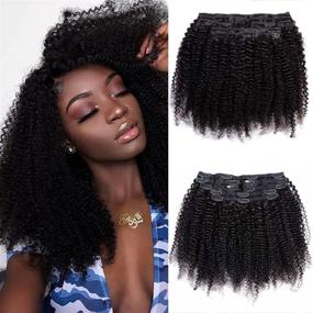 img 3 attached to Новые накладные волосы Afro Kinky Curly для черных женщин 💇 - 8A бразильские волосы человека, натурально черные 3C 4A, 7 штук 120 г/комплект (14 дюймов)