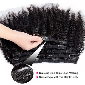 img 1 attached to Новые накладные волосы Afro Kinky Curly для черных женщин 💇 - 8A бразильские волосы человека, натурально черные 3C 4A, 7 штук 120 г/комплект (14 дюймов)