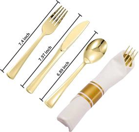 img 3 attached to 🍽️ N9R 50 Pack Pre Rolled Gold Plastic Cutlery Set: Disposable Silverware Set for Parties and Weddings with 50 Forks, 50 Knives, 50 Spoons, and 50 Napkins