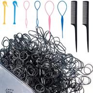 💇 aibee 1000 pcs mini black elastic hair bands for kids girls hair braids with 8 pcs hair styling tools: soft hair elastics ties bands – ideal for hair styling logo