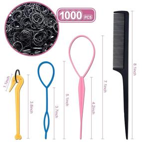 img 3 attached to 💇 AIBEE 1000 PCS Mini Black Elastic Hair Bands for Kids Girls Hair Braids with 8 PCS Hair Styling Tools: Soft Hair Elastics Ties Bands – Ideal for Hair Styling