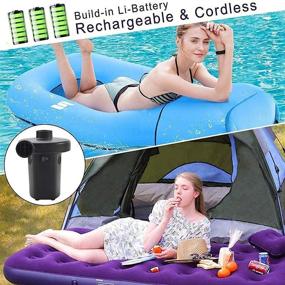 img 3 attached to 💨 Rechargeable Electric Air Mattress Pump - Portable Cordless Inflator Deflator for Pool Inflatables, Raft Bed, Boat, Pool Toy Floats - Includes 12-24V DC and 120V Adaptor - 3 Nozzles Included