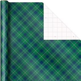 img 1 attached to Hallmark Foil Holiday Wrapping Paper - Woodland Scene with Deer, Green and Navy Blue Plaid, 🎁 Wreaths on Navy Blue (3 Rolls: 60 sq. ft. total) - Enhanced with Cut Lines on Reverse Side