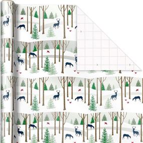 img 2 attached to Hallmark Foil Holiday Wrapping Paper - Woodland Scene with Deer, Green and Navy Blue Plaid, 🎁 Wreaths on Navy Blue (3 Rolls: 60 sq. ft. total) - Enhanced with Cut Lines on Reverse Side