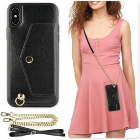 img 1 attached to 📱 Black ZVE Wallet Case for Apple iPhone Xs and X, 5.8-inch, Adjustable Crossbody Chain Case with Credit Card Holder Slot Handbag Purse Wrist Strap Case