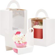 🎁 pack of 80 individual cupcake boxes by farielyn-x - portable white paper cupcake holders with window inserts & handle, ideal for wedding, birthday parties, candy packaging логотип