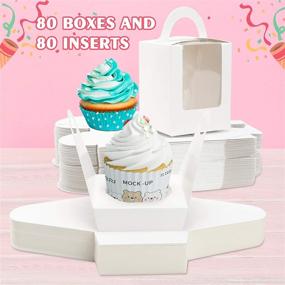 img 2 attached to 🎁 Pack of 80 Individual Cupcake Boxes by Farielyn-X - Portable White Paper Cupcake Holders with Window Inserts & Handle, Ideal for Wedding, Birthday Parties, Candy Packaging