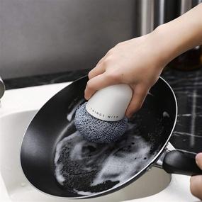 img 1 attached to 🧽 Palm-held Kitchen Scrub Brush - Non-Scratch Dish Scrubber with Scouring Pads, Polyester Scourer - Stovetop Safe & Scratch-Free (White)