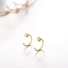 img 3 attached to Dainty Hypoallergenic 14K Solid Gold Half Hoop Stud Earrings for Women - Perfect for Mom, Wife, and Girlfriends