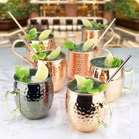 img 1 attached to 🍹 Set of 4 Large Moscow Mule Mugs - 19oz Hammered Cups with Stainless Steel Lining, Pure Copper Plating, and Gold Brass Handles