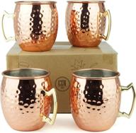 🍹 set of 4 large moscow mule mugs - 19oz hammered cups with stainless steel lining, pure copper plating, and gold brass handles logo