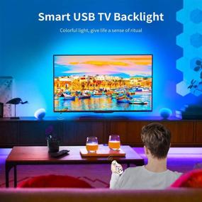 img 3 attached to Hiromeco 8.2FT Bluetooth TV LED Backlight with Music Sync - Color Changing Light 🌈 Strip Kit for 30-60inch TV, PC, Party Room, Cabinet Decor - USB Powered Bias Lighting Strips