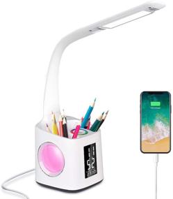 img 4 attached to 🌟 Enhance Your Study and Work Experience with Donewin LED Desk Lamp: USB Charging, Pen Holder, Clock, Calendar, Eye-Caring Light, Colorful Night Light - Perfect for Kids, Girls, Boys, Office, Work, and Reading (10W)