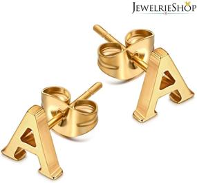 img 3 attached to Hypoallergenic Initial Letter Stud Earrings for 🌟 Sensitive Ears by JewelrieShop: A-Z Alphabet Earrings for Girls