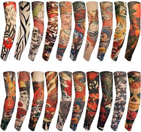 img 4 attached to 🌞 Aresvns Tattoo Sleeves Cover: 20PCS Unisex Stretchable Arm Sunscreen Sleeves for Halloween Cosplay and Temporary Tattoos