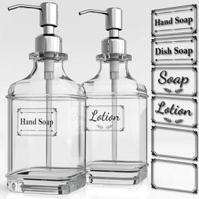 img 4 attached to 🧼 GLADPURE Soap Dispenser 2 Pack - Elegant Antique Design Glass Hand Soap Dispensers with Stainless Steel Pump - Ideal for Kitchen and Bathroom