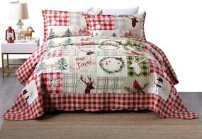 img 4 attached to 🦌 Rustic Lodge Deer Christmas Quilt Set: 3-Piece Printed Bedspread Ensemble – King Size Snowman Quilt Included