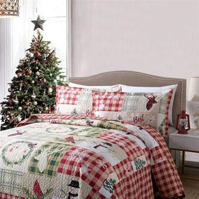 img 2 attached to 🦌 Rustic Lodge Deer Christmas Quilt Set: 3-Piece Printed Bedspread Ensemble – King Size Snowman Quilt Included