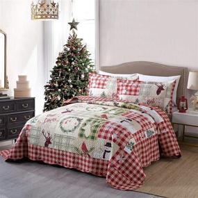 img 3 attached to 🦌 Rustic Lodge Deer Christmas Quilt Set: 3-Piece Printed Bedspread Ensemble – King Size Snowman Quilt Included