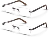 👓 protective and stylish: 2 pack rimless blue light blocking reading glasses for men with metal arms and spring hinges - perfect eye care solution for computers logo