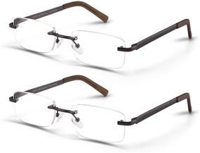 img 4 attached to 👓 Protective and Stylish: 2 Pack Rimless Blue Light Blocking Reading Glasses for Men with Metal Arms and Spring Hinges - Perfect Eye Care Solution for Computers