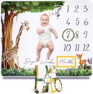 🍼 dinoria baby monthly milestone blanket: unisex design with leaf wreath frame, perfectly sized for precious baby photos, personalized newborn blanket in extra soft premium fleece logo