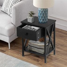 img 1 attached to 🛏️ VECELO Versatile Nightstands X-Design Side End Table Night Stand with Storage Shelf and Bin Drawer for Living Room Bedroom, Black