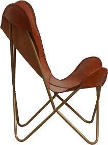 img 2 attached to 🦋 Handmade Leather Butterfly Chair with Tan Side Hand Stitching - Classy Living Room Chairs - Folding Iron Frame (Cool Golden Frame) - Cover with Folding Frame