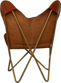 img 1 attached to 🦋 Handmade Leather Butterfly Chair with Tan Side Hand Stitching - Classy Living Room Chairs - Folding Iron Frame (Cool Golden Frame) - Cover with Folding Frame