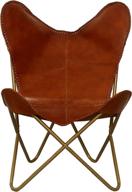 🦋 handmade leather butterfly chair with tan side hand stitching - classy living room chairs - folding iron frame (cool golden frame) - cover with folding frame logo