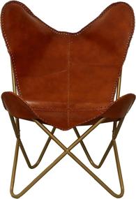 img 4 attached to 🦋 Handmade Leather Butterfly Chair with Tan Side Hand Stitching - Classy Living Room Chairs - Folding Iron Frame (Cool Golden Frame) - Cover with Folding Frame