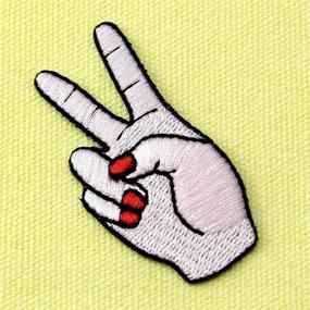 img 2 attached to 🤘 ZEGIN Peace Sign Ladies' Finger Circle Embroidered Badge Patch for Iron-On or Sew-On Application