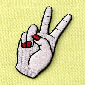 img 1 attached to 🤘 ZEGIN Peace Sign Ladies' Finger Circle Embroidered Badge Patch for Iron-On or Sew-On Application