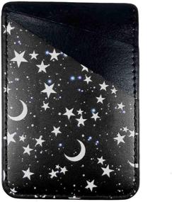 img 3 attached to Adhesive Black Stars Moon Cell Phone Wallet Sleeve for iPhone, Samsung Android & All Smartphones – Stick On Credit Card Holder Pocket Pouch