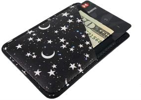 img 2 attached to Adhesive Black Stars Moon Cell Phone Wallet Sleeve for iPhone, Samsung Android & All Smartphones – Stick On Credit Card Holder Pocket Pouch