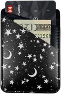 adhesive black stars moon cell phone wallet sleeve for iphone, samsung android & all smartphones – stick on credit card holder pocket pouch logo