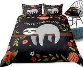 img 3 attached to 🦥 Flower Sloth Duvet Cover Set - Twin Size Animal Bedding for Boys and Girls | 1 Duvet Cover, 1 Pillowcase - Vibrant Sloth Printed Design