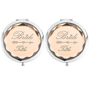 img 4 attached to 💄 2-Pack Bride Tribe Compact Makeup Mirrors - Crystal Pocket Mirror Set for Bachelorette Party and Wedding Gift for Bride, Bridesmaids and Bridesmaid Proposals (Champagne)